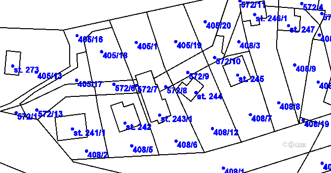 Parcela st. 572/8 v KÚ Horní Bezděkov, Katastrální mapa