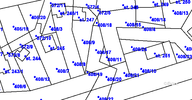Parcela st. 408/17 v KÚ Horní Bezděkov, Katastrální mapa