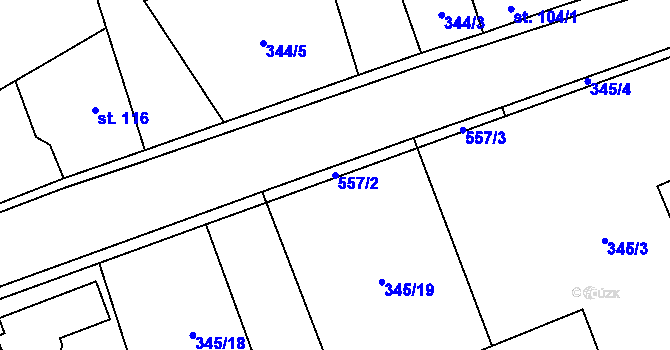 Parcela st. 557/2 v KÚ Horní Bezděkov, Katastrální mapa