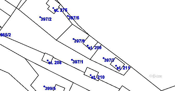 Parcela st. 209 v KÚ Horní Bezděkov, Katastrální mapa