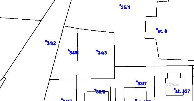 Parcela st. 34/3 v KÚ Horní Bezděkov, Katastrální mapa