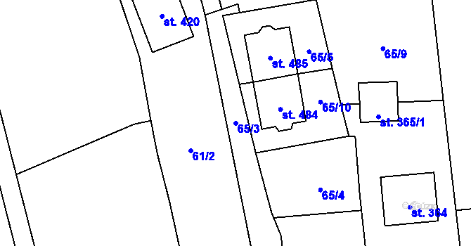 Parcela st. 65/3 v KÚ Horní Bezděkov, Katastrální mapa
