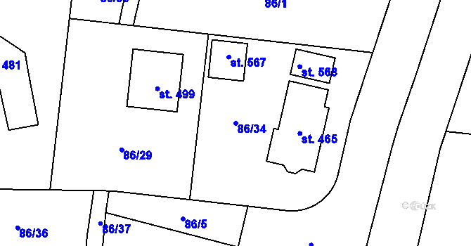 Parcela st. 86/34 v KÚ Horní Bezděkov, Katastrální mapa