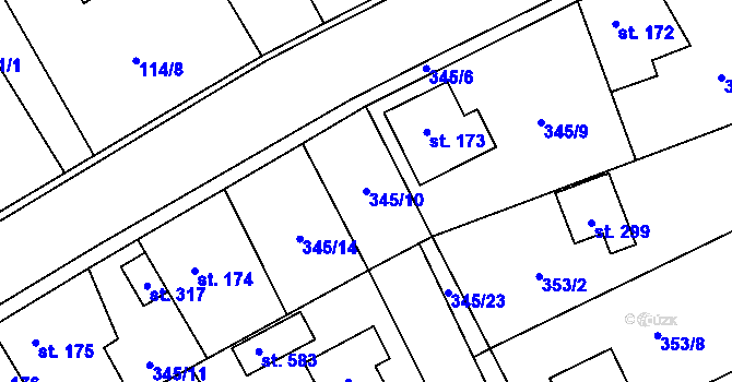 Parcela st. 345/10 v KÚ Horní Bezděkov, Katastrální mapa