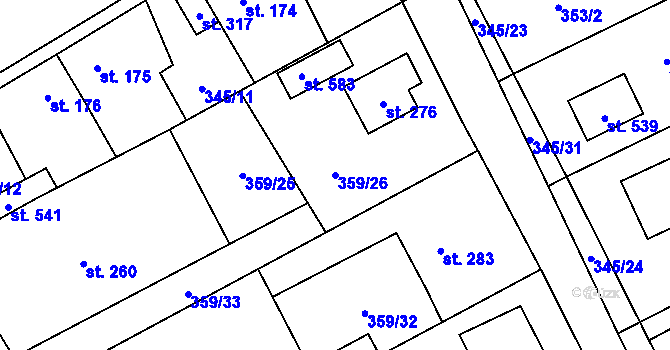 Parcela st. 359/26 v KÚ Horní Bezděkov, Katastrální mapa