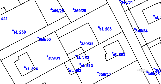 Parcela st. 359/32 v KÚ Horní Bezděkov, Katastrální mapa