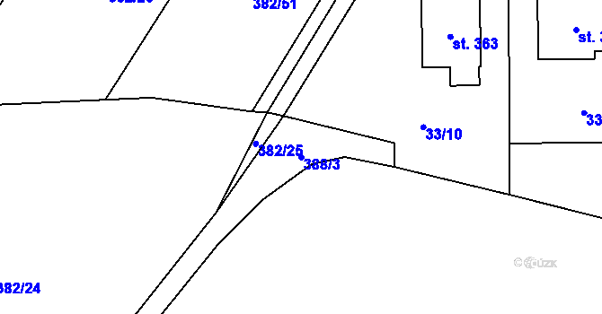 Parcela st. 388/3 v KÚ Horní Bezděkov, Katastrální mapa