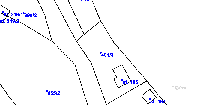 Parcela st. 401/3 v KÚ Horní Bezděkov, Katastrální mapa