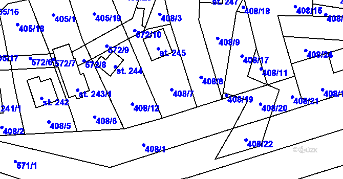 Parcela st. 408/7 v KÚ Horní Bezděkov, Katastrální mapa
