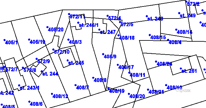 Parcela st. 408/9 v KÚ Horní Bezděkov, Katastrální mapa