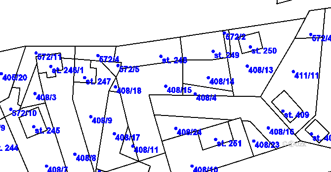 Parcela st. 408/15 v KÚ Horní Bezděkov, Katastrální mapa
