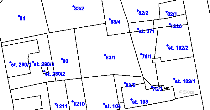 Parcela st. 83/1 v KÚ Horní Blatná, Katastrální mapa