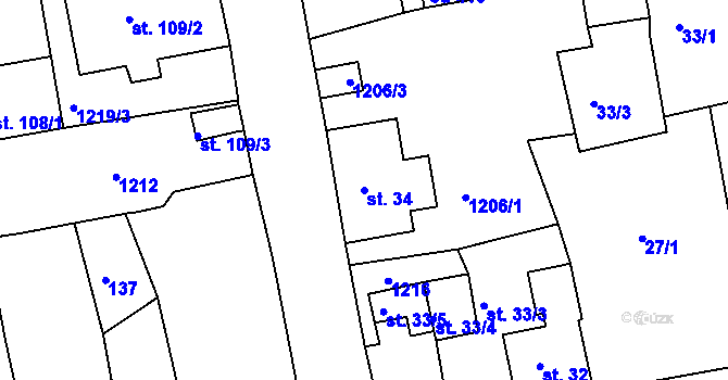 Parcela st. 34 v KÚ Horní Blatná, Katastrální mapa