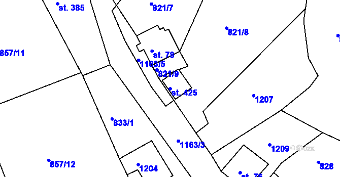 Parcela st. 425 v KÚ Horní Blatná, Katastrální mapa