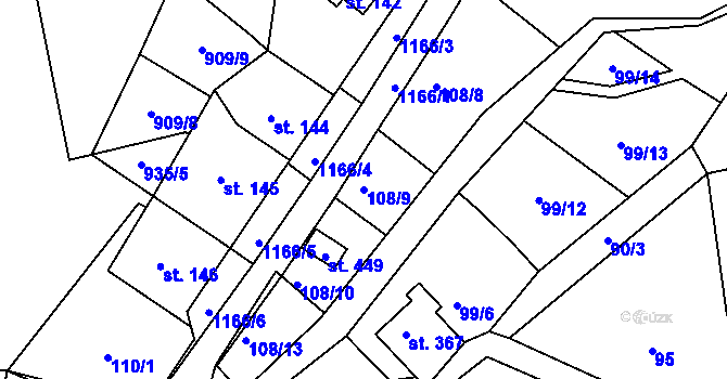 Parcela st. 108/9 v KÚ Horní Blatná, Katastrální mapa