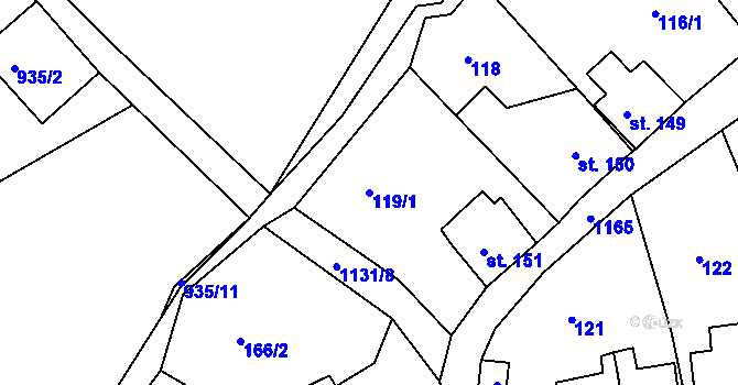Parcela st. 119/1 v KÚ Horní Blatná, Katastrální mapa