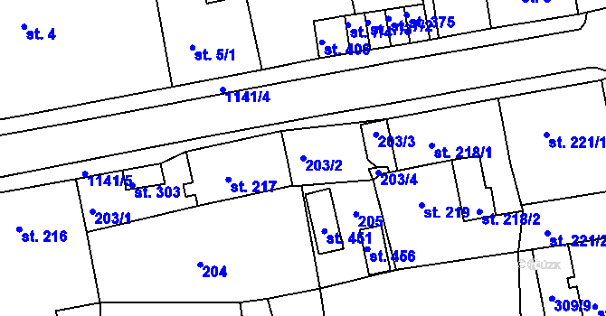 Parcela st. 203/2 v KÚ Horní Blatná, Katastrální mapa