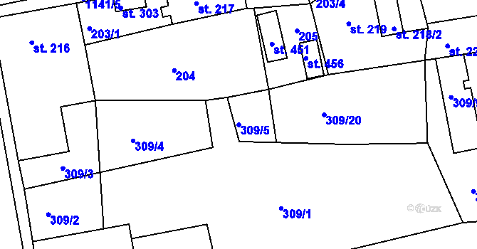 Parcela st. 309/5 v KÚ Horní Blatná, Katastrální mapa