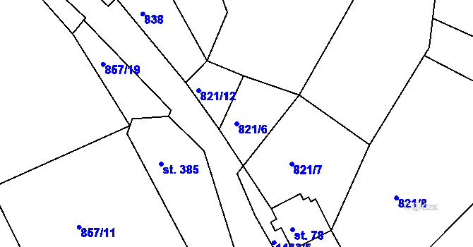 Parcela st. 821/6 v KÚ Horní Blatná, Katastrální mapa