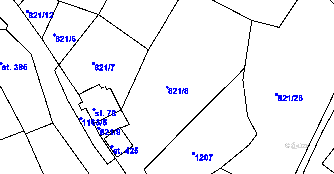 Parcela st. 821/8 v KÚ Horní Blatná, Katastrální mapa