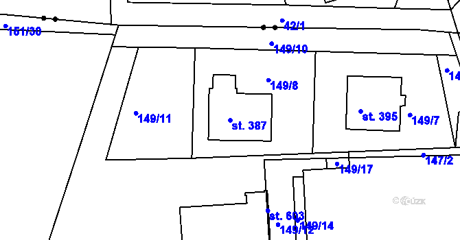 Parcela st. 387 v KÚ Horní Bludovice, Katastrální mapa