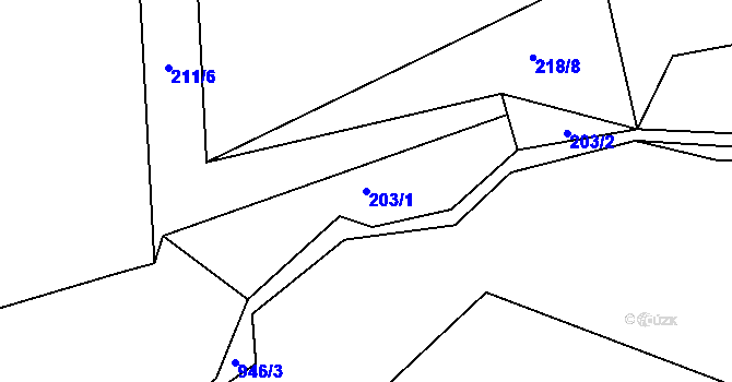 Parcela st. 203/1 v KÚ Horní Bludovice, Katastrální mapa