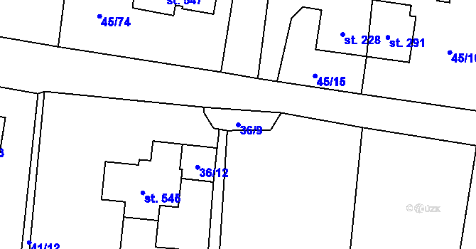Parcela st. 36/9 v KÚ Prostřední Bludovice, Katastrální mapa
