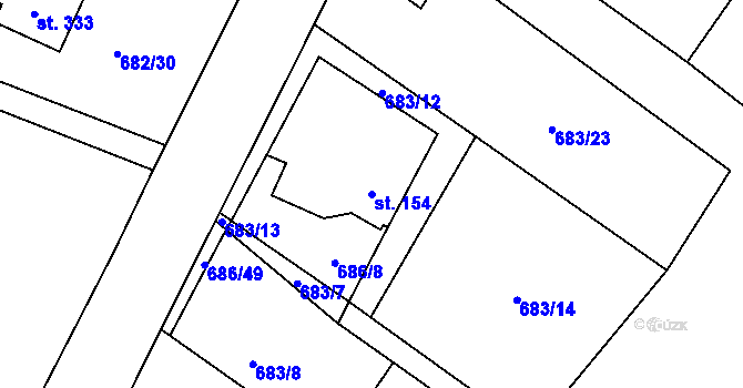 Parcela st. 154 v KÚ Prostřední Bludovice, Katastrální mapa