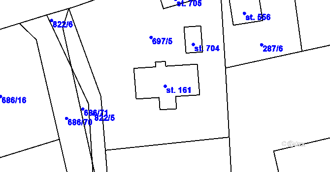 Parcela st. 161 v KÚ Prostřední Bludovice, Katastrální mapa