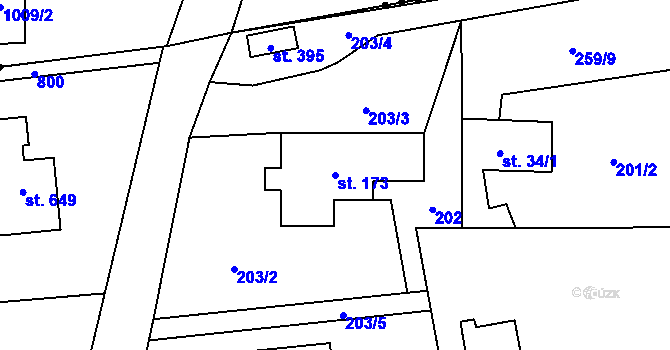 Parcela st. 173 v KÚ Prostřední Bludovice, Katastrální mapa