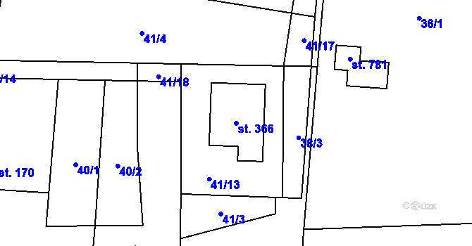 Parcela st. 366 v KÚ Prostřední Bludovice, Katastrální mapa