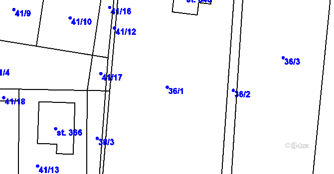 Parcela st. 36/1 v KÚ Prostřední Bludovice, Katastrální mapa