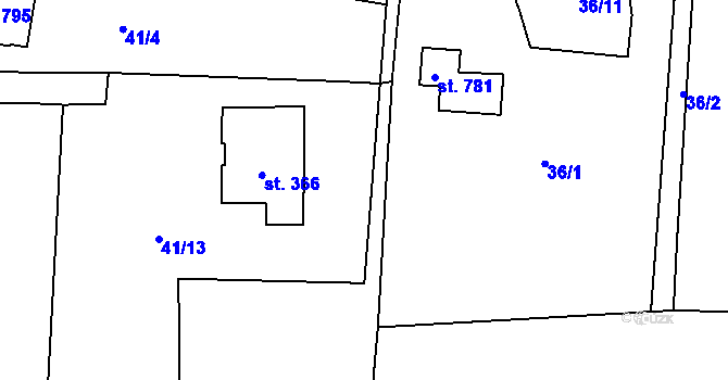 Parcela st. 38/3 v KÚ Prostřední Bludovice, Katastrální mapa