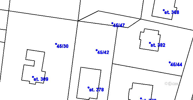 Parcela st. 45/42 v KÚ Prostřední Bludovice, Katastrální mapa