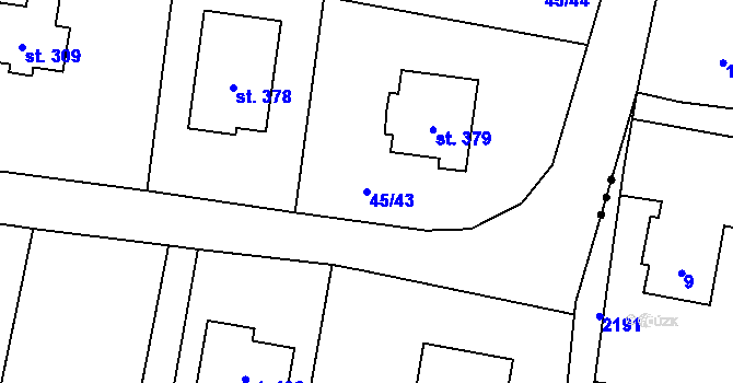 Parcela st. 45/43 v KÚ Prostřední Bludovice, Katastrální mapa