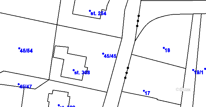 Parcela st. 45/45 v KÚ Prostřední Bludovice, Katastrální mapa