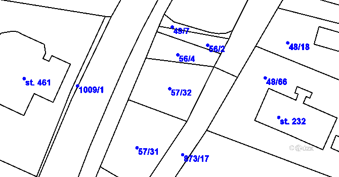 Parcela st. 57/32 v KÚ Prostřední Bludovice, Katastrální mapa