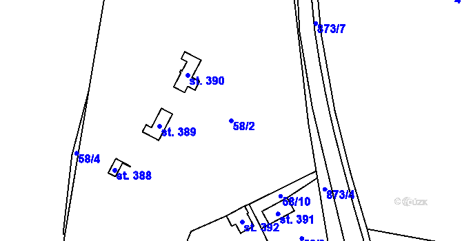 Parcela st. 58/2 v KÚ Prostřední Bludovice, Katastrální mapa