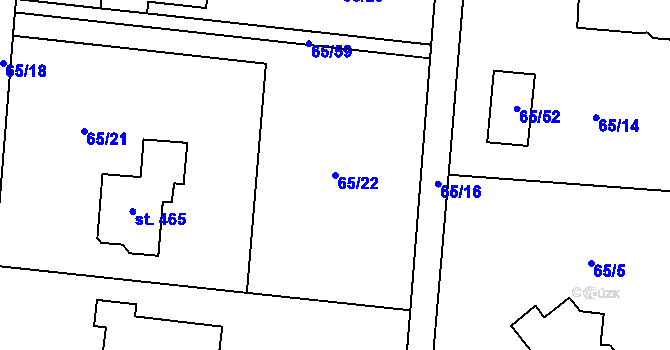 Parcela st. 65/22 v KÚ Prostřední Bludovice, Katastrální mapa