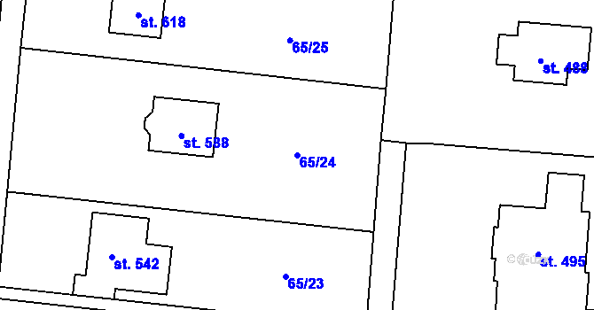 Parcela st. 65/24 v KÚ Prostřední Bludovice, Katastrální mapa