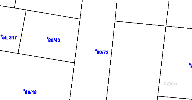 Parcela st. 80/72 v KÚ Prostřední Bludovice, Katastrální mapa