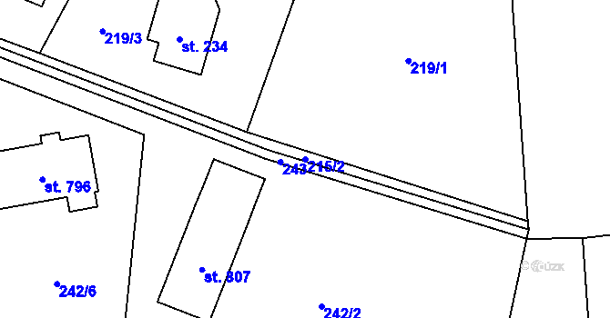 Parcela st. 215/2 v KÚ Prostřední Bludovice, Katastrální mapa