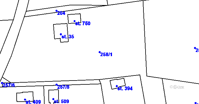 Parcela st. 258/1 v KÚ Prostřední Bludovice, Katastrální mapa