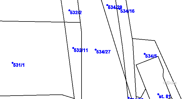 Parcela st. 534/27 v KÚ Prostřední Bludovice, Katastrální mapa