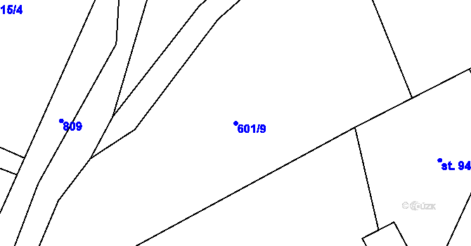 Parcela st. 601/9 v KÚ Prostřední Bludovice, Katastrální mapa
