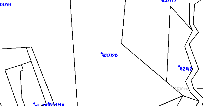 Parcela st. 637/20 v KÚ Prostřední Bludovice, Katastrální mapa