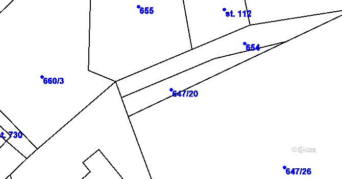 Parcela st. 647/20 v KÚ Prostřední Bludovice, Katastrální mapa
