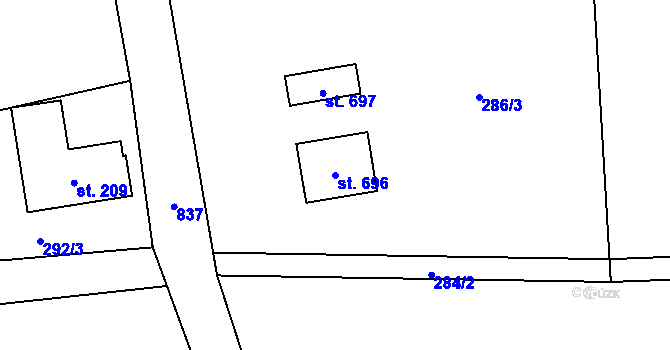 Parcela st. 696 v KÚ Prostřední Bludovice, Katastrální mapa