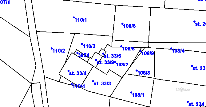 Parcela st. 33/5 v KÚ Horní Bojanovice, Katastrální mapa