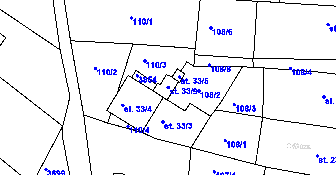 Parcela st. 33/9 v KÚ Horní Bojanovice, Katastrální mapa